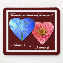Valentine Mousepad: Blue & Pink Flower Hearts mousepads