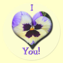 Valentine Pansy Heart Sticker--I Love You
