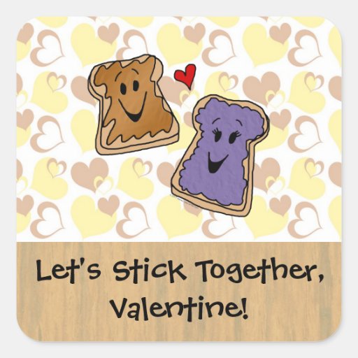 Valentine Peanut Butter and Jelly Square Sticker Zazzle