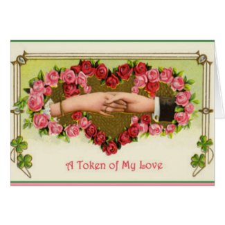 Valentine Pink Red Roses Hearts & Hands Vintage Greeting Card
