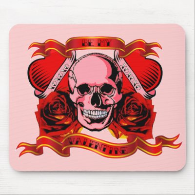 Valentine tattoo skull with hearts and roses mousepad.