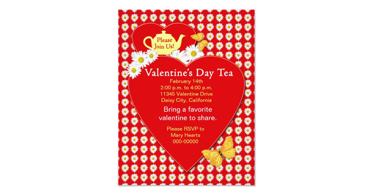 Valentine Tea Party Daisies Small Invitation Zazzle