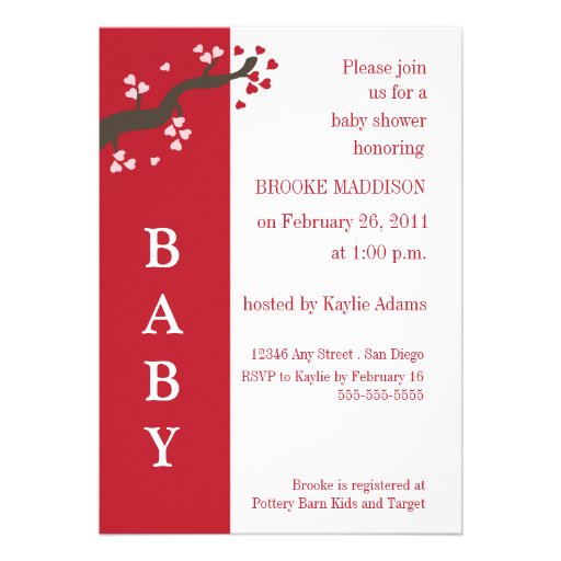 Valentine Tree Baby Shower Invitation (front side)