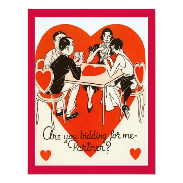 Valentine's Day Bridge Game 4.25x5.5 Paper Invitation Card