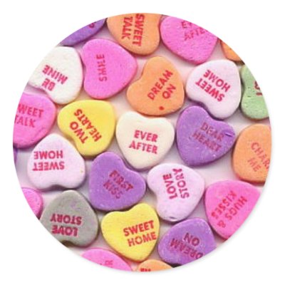 Valentine's Day Candy Hearts round stickers