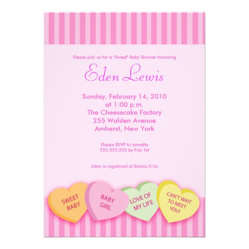 Valentines Day Conversation Heart Baby Shower Custom Invitation