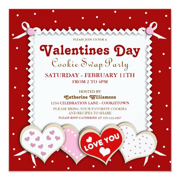 Valentines Day Cookie Swap Party Invitation (front side)