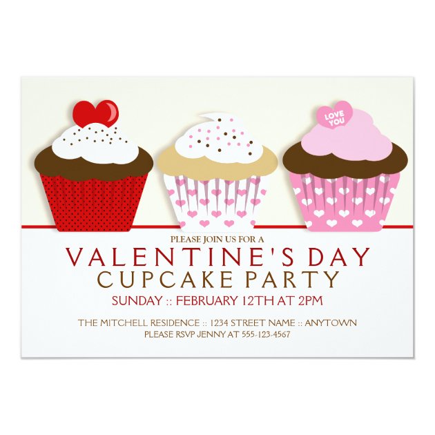 Valentines Day Cupcake Party Invitations (front side)