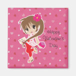 Valentine's Day Cute Pink Chibi Girl with Hearts magnets