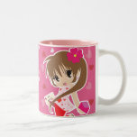 Valentine's Day Cute Pink Chibi Girl with Hearts mugs