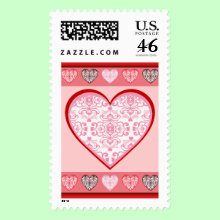 Valentine's Day Damask Hearts Postage Stamp - A pretty damask stamp for all your Valentine's Day cards!