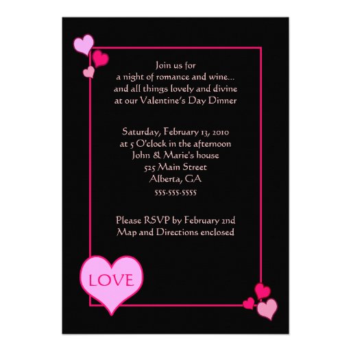 VALENTINES DAY Dinner Party 5 x 7 invitation (front side)