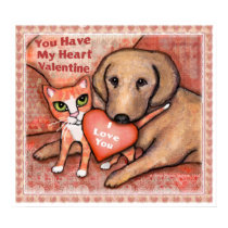 Valentine's Day Love Dog And Cat Poster posters by jamiecreates1 Valentine's Day Love Dog And Cat Poster posters