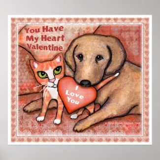 Valentine's Day Love Dog And Cat Poster print