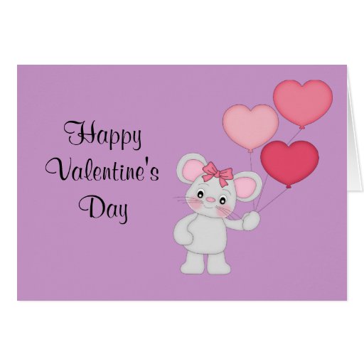 Valentine's Day Mouse with Balloons Greeting Cards