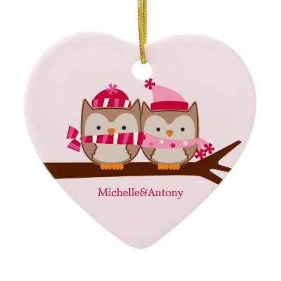 Valentines Day Owls Christmas Ornament