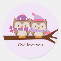 Valentines Day Owls Round Sticker