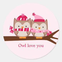 Valentines Day Owls Stickers