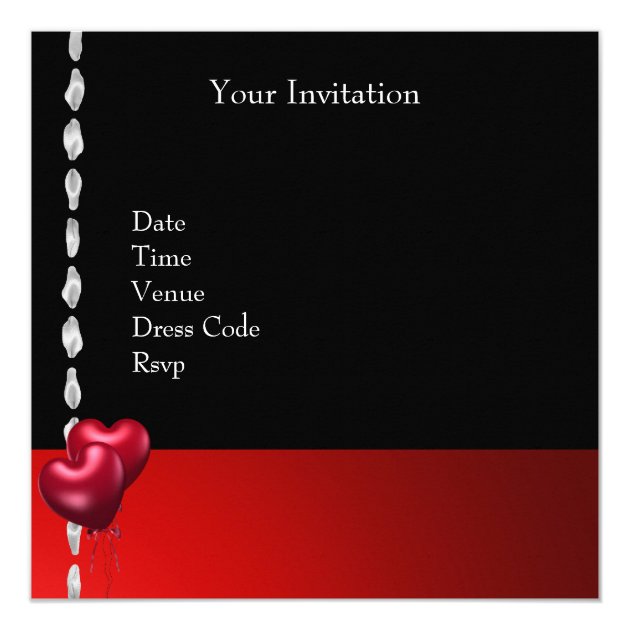 Valentines Day Party  Red Roses Balloons Invitation