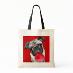 Valentine's Day pug tote bag