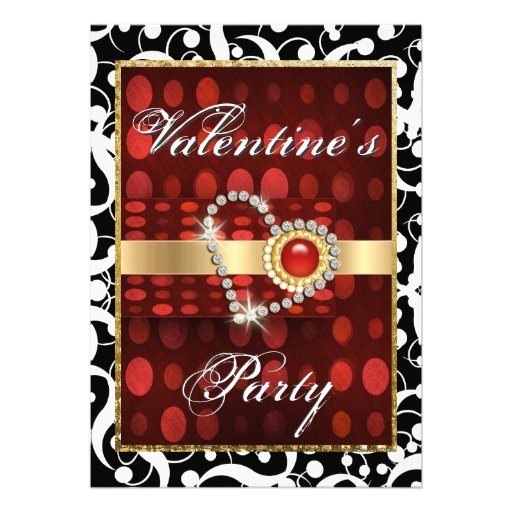 "Valentine's day" red black elegant heart Personalized Invite (front side)