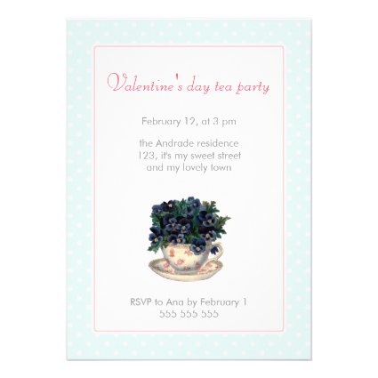 Valentines Day Tea Party Pink Blue Polka Dot Girly Cards