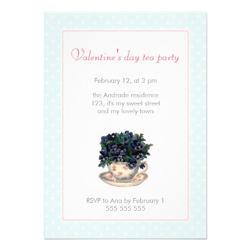 Valentines Day Tea Party Pink Blue Polka Dot Girly Cards (front side)