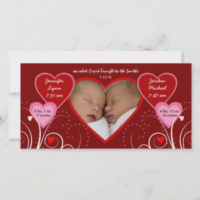 Twin Baby Shop on Valentine S Day   Twins Baby Announcement Custom Photo Card From