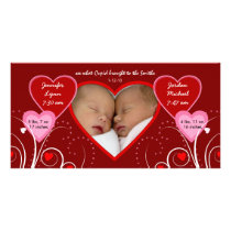 Valentine's Day - Twins Baby Announcement Custom Photo Card