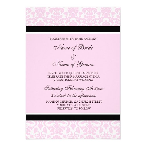 Valentine's Day Wedding Invitations Pink Damask (front side)