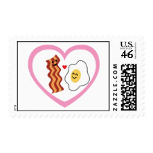 Valentine's in Love: Pink Heart Bacon & Eggs Postage Stamp