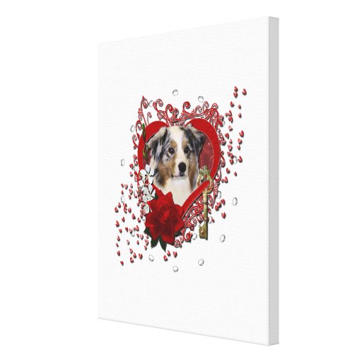 Valentines - Key to My Heart - Australian Shepherd Gallery Wrap Canvas
