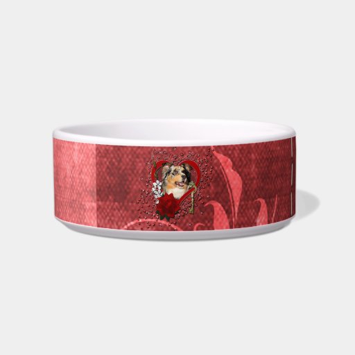 Valentines - Key to My Heart - Australian Shepherd Cat Food Bowls
