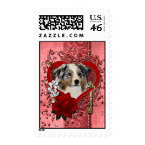 Valentines - Key to My Heart - Australian Shepherd Stamps