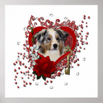 Valentines - Key to My Heart - Australian Shepherd Poster