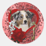 Valentines - Key to My Heart - Australian Shepherd Round Stickers