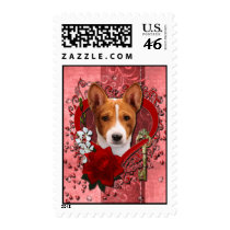 Valentines - Key to My Heart - Basenji Postage Stamps
