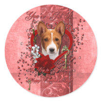 Valentines - Key to My Heart - Basenji Round Sticker