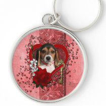 Valentines - Key to My Heart - Beagle Puppy Keychain