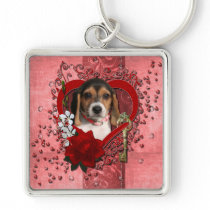 Valentines - Key to My Heart - Beagle Puppy Keychain