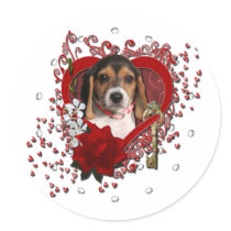 Valentines - Key to My Heart - Beagle Puppy Stickers