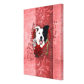 Valentines - Key to My Heart - Border Collie wrappedcanvas