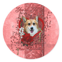 Valentines - Key to My Heart - Corgi - Owen Round Sticker