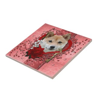 Valentines - Key to My Heart - Shiba Inu tile