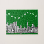 valentines NYC in green Jigsaw Puzzles