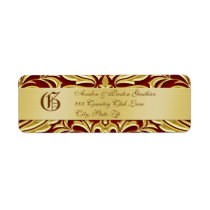 Valentines Red Damask Gold Metal Address Label