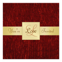 Valentines Red Metallic Gold Ribbon Invitation