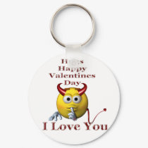 Valentines smiley face devil male keychains