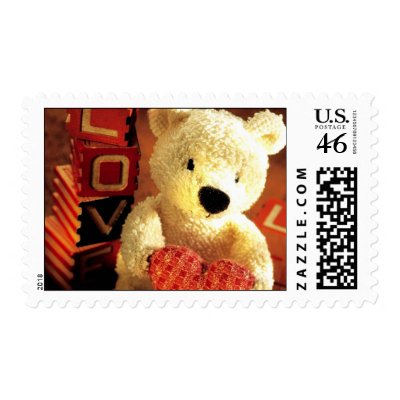 "Valentines Teddy Bear with Heart" Postage Stamps