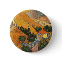 Valley with Ploughman From Above; Vincent van Gogh Button